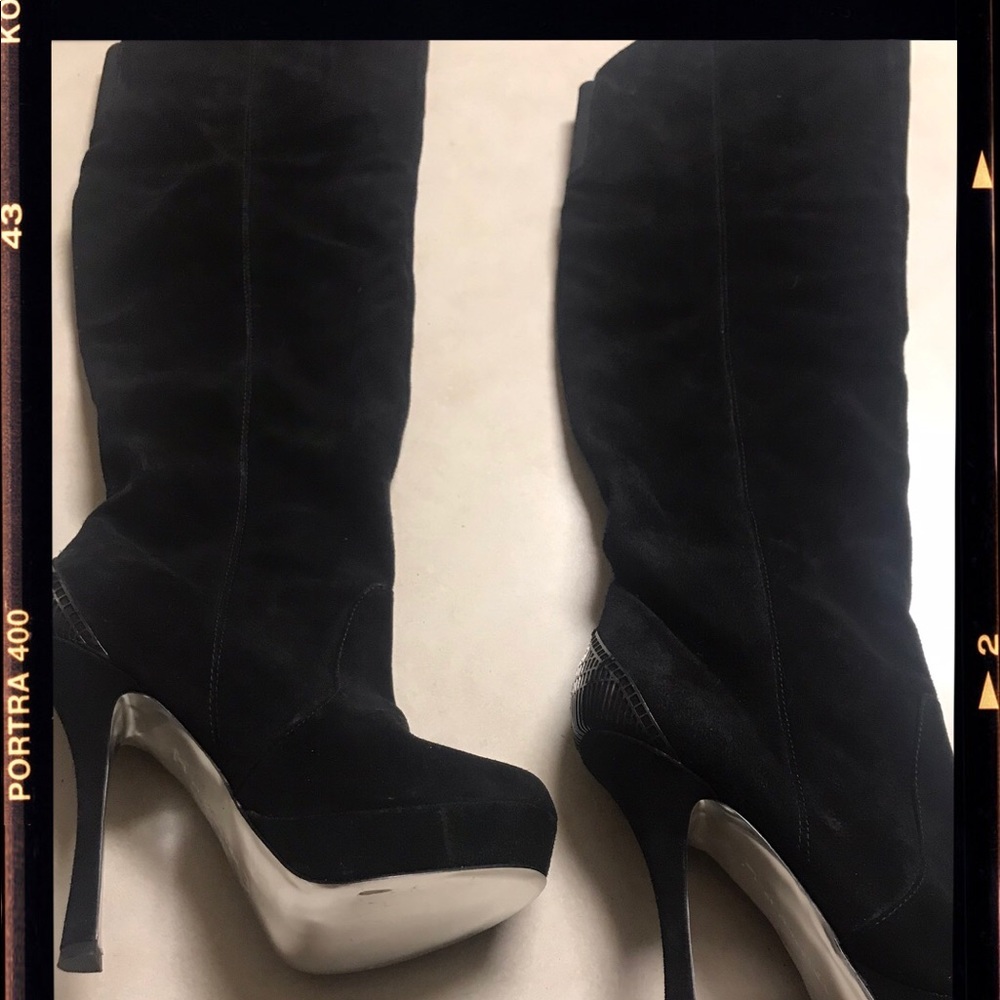 H By Halston Black Suede Over the Knee Boots